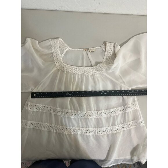 Mudd Sz L Cream White Flowy Blouse with Lace Insets See Through - Picture 7 of 7